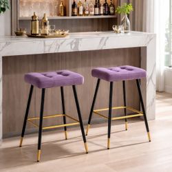 Set Of 2 -26" Vintage Bar Stools Metal Footrest [NEW] **Assembly Req** 