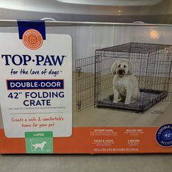 Dog Folding Crate Top Paw 42” Double Door