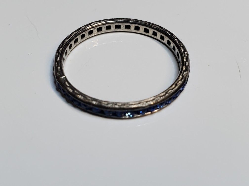 Wedding Sterling Silver Synthetc Sapphire Eternity Ring Band Ring 925 Size 7.25