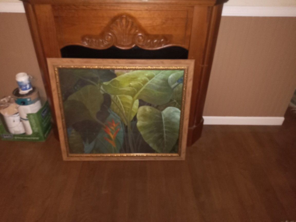 A Nice Tropical Picture Of Abird Of Pardic Flour With Green Leaves A Very. Pritty Picture With Gold Fram $25Or Best Offer