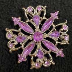 Vintage Pink Rhinestone Starburst Flower Brooch Retro Large