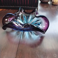Vintage 1960's Purple And Blue Murano Glass Bowl