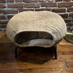 GAMLEHULT Ottoman with storage, rattan/anthracite