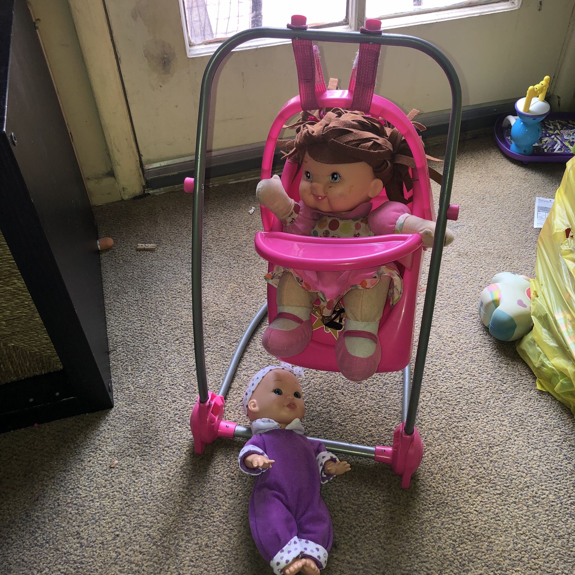 Baby girl dolls with swing/high chair