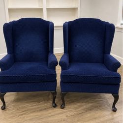 Pair of Blue Wingback Accent Chairs – Matching Set