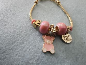 Laura White Gold-Tone Pink Charm Bracelet