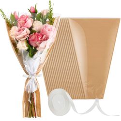 40 Pack Flower Bags for Bouquets, Flower Wrapping Paper Craft Floral Wrap Sleeves with Ribbons for Florist Supplies Wedding Graduation (22 x 14.2 Inch