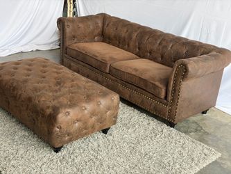 Chesterfield style couch and ottoman