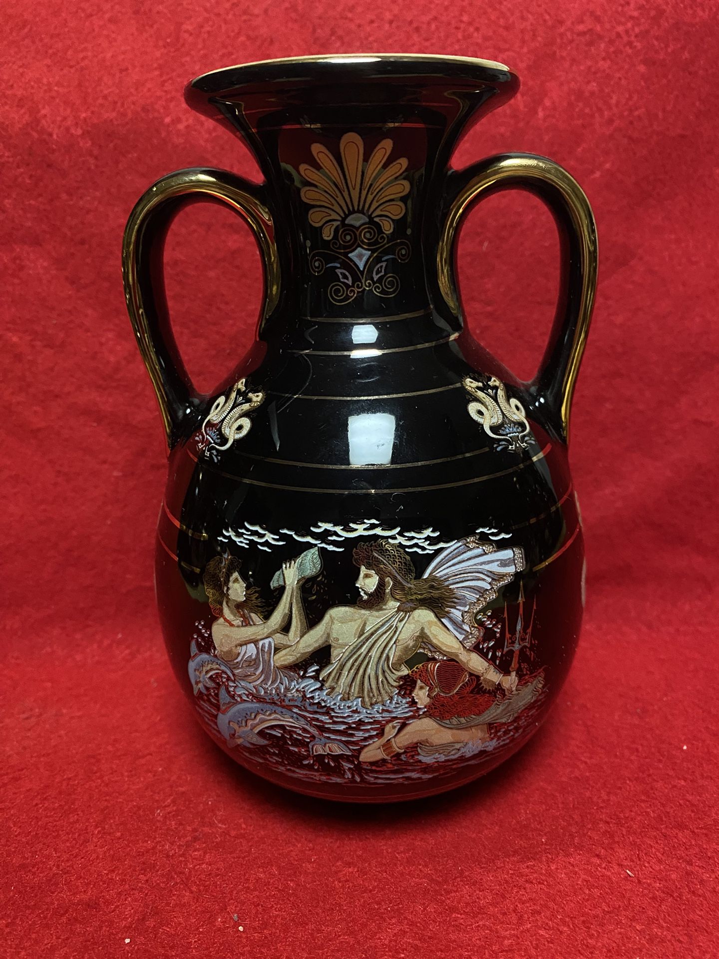 6.5 Inch 24k Black & Gold Handmade In Greece Imported From Greece Greek Ceramic Vase