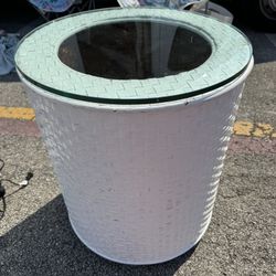 RATTAN ROUND END TABLE WITH GLASS TOP