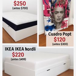 Queen Mattress, IKEA Nordli Bed & Pop Art Painting – Only 2 Days 