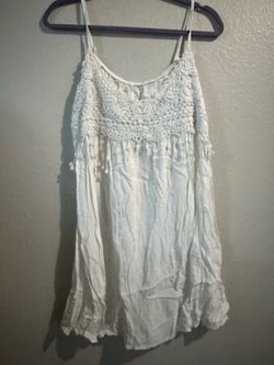 White Crochet Spaghetti Strap Mini Dress