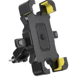 Motorcycle Phone Mount Bike Handlebar Holder Vibration Dampening Yellow Clamp Universal for Electric Scooter and Bicycle Riders