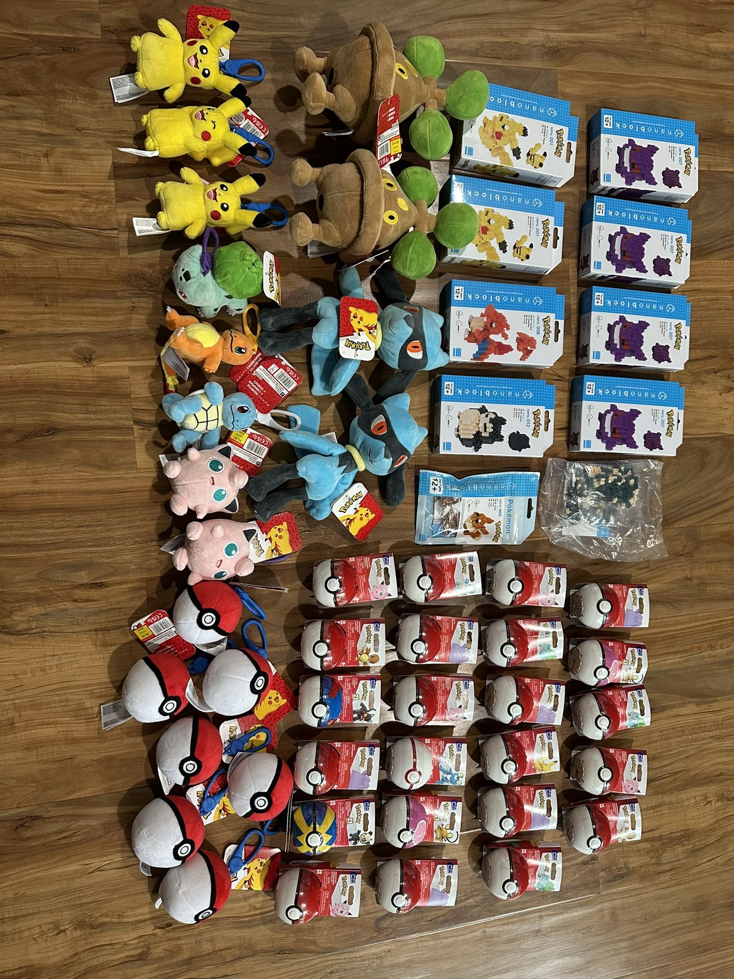 Pokémon 52 Piece Lot (Plushies, Lego, Nano Blocks, Mega balls) New Collectables