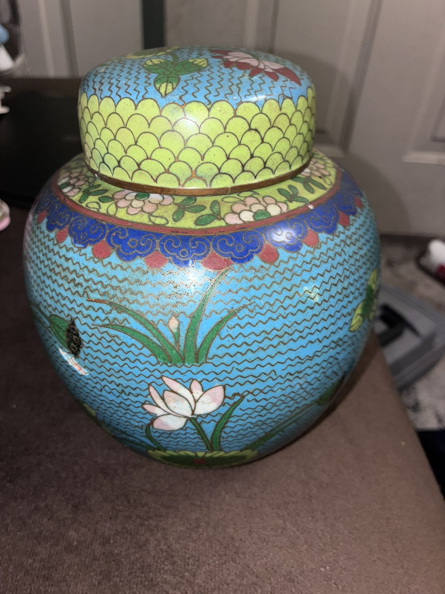 Antique Chinese Cloisonné Jar for Fresh Ginger