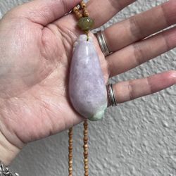 Natural Purple-Green Tri-Color Jade “Fu Gua” Pendant Necklace