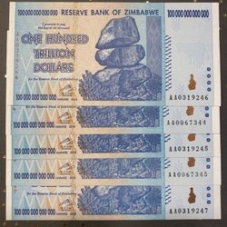 Zimbabwe 100 Trillion Dollars - 5 Pieces (PCS), AA/2008, P-91, UNC, 100 Trillion