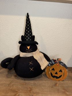 Rustic Halloween Cat and Trick Or Treat Pumpkin