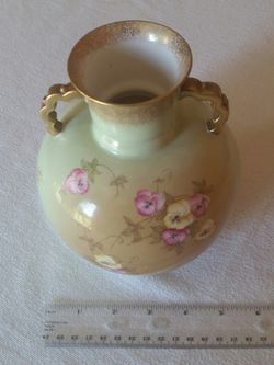 Antique Pointons England Gilded Bone China Pansy 2 Handle Vase
