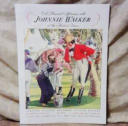 Vintage Johnnie Walker "A Pleasant Afternoon with Johnnie Walker at the Hialeah Races (1937) Heavy Card Stock Poster Print   Measurements:  12 7/8" x 