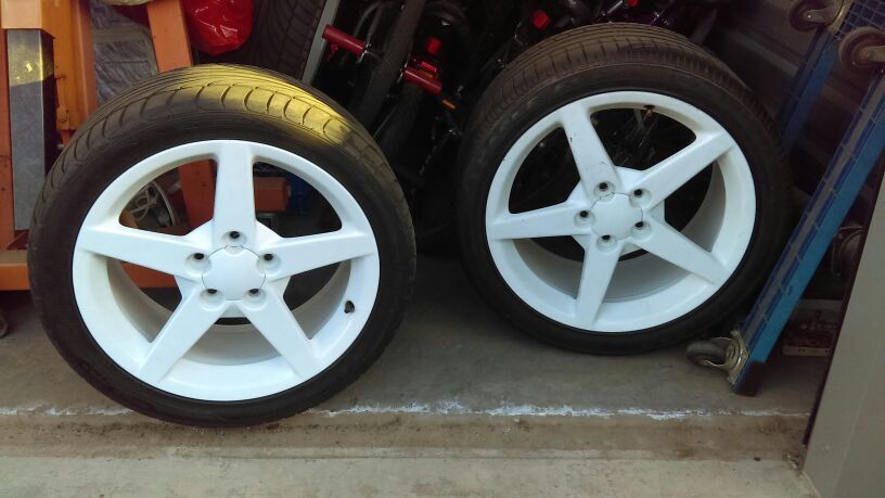 C7 Corvette wheels and tires original Powdercoated white