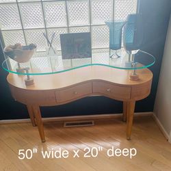 Modern Bean-shaped Glass & Wood Console Table