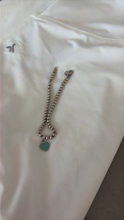Silver Tiffany  Bead Bracelet with Teal Heart Charm