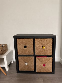 IKEA Kallax 4-Cube Storage Shelf with Wicker Baskets