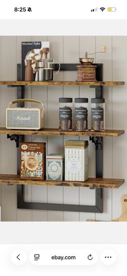 Bestier 24" 3-Tier Foldable Floating Shelves, Rustic Brown Industrial Wall Shelf
