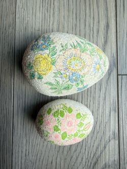 Set of 2 Vintage Ceramic “Sugar” Coated Floral Easter Eggs