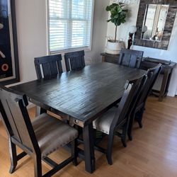 Rustic Dark Wood Dining Table & 6 Chairs