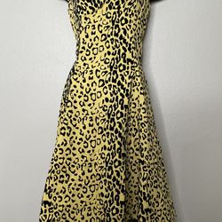 Heart  & Roses Yellow Leopard Print Dress Size M 