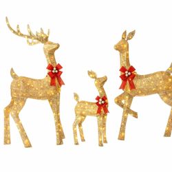 5ft Large Twinkle Lighted Outdoor Christmas Deer Set with LED Lights – 3-Piece Set