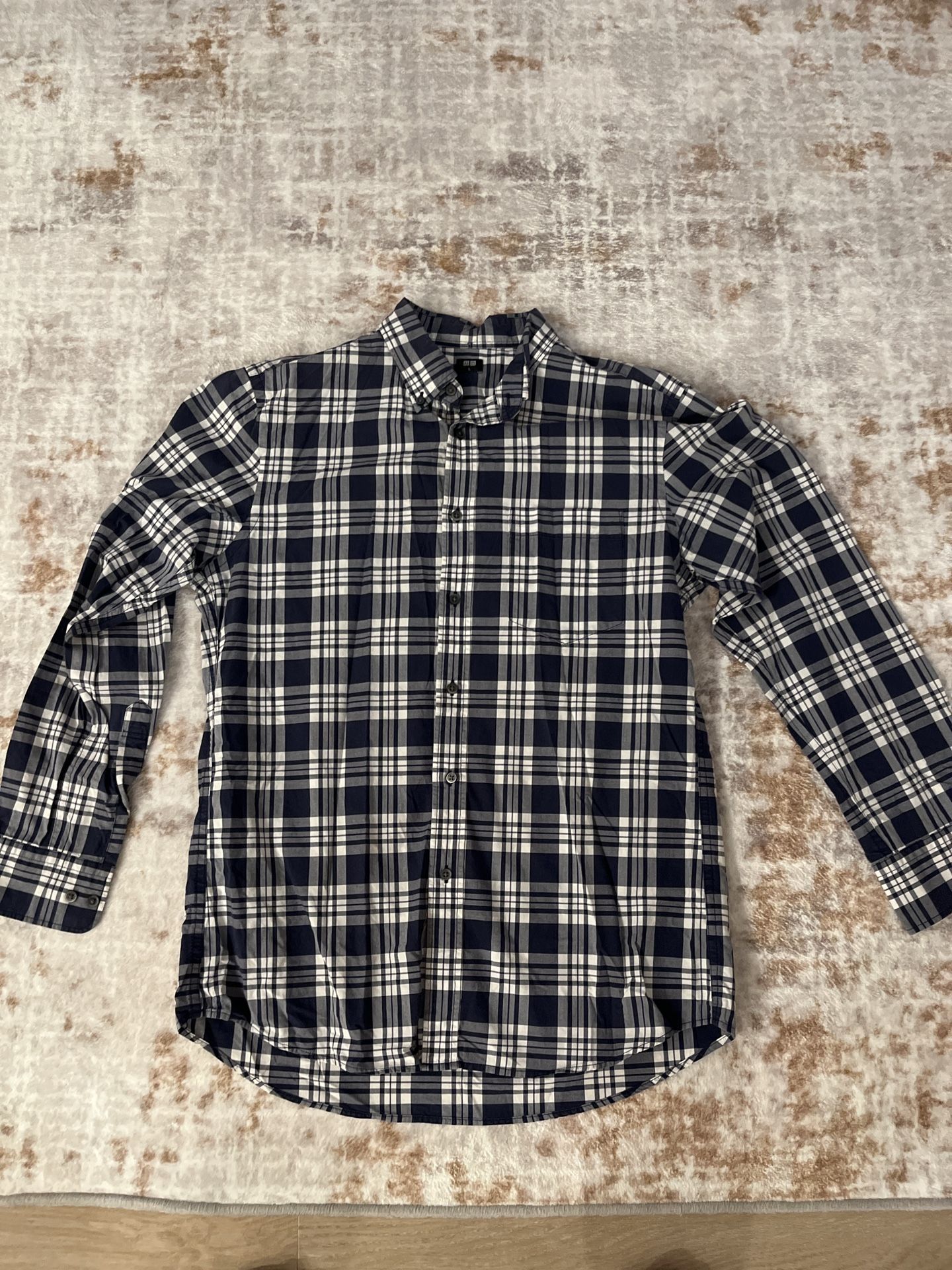 UNIQLO Men’s Plaid Button-Down Shirt Navy/White Size L