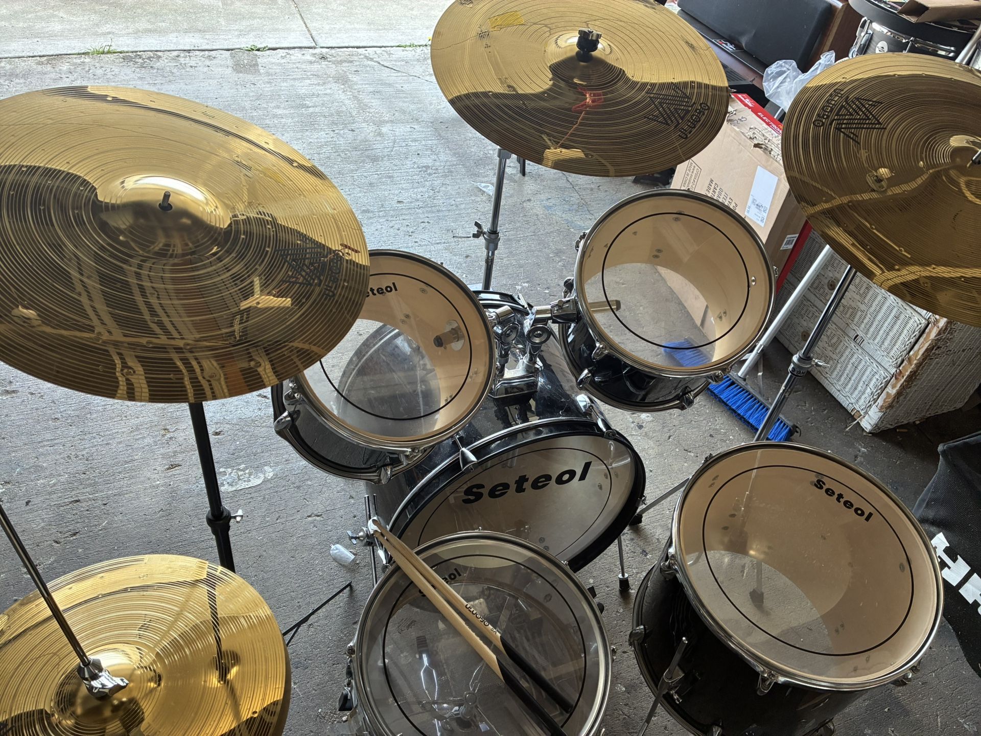 5pc Dual Bass Pedal Drum Set All New Cymbals And Drum Heads
