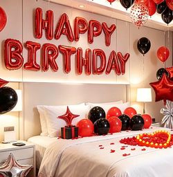 Red and Black Happy Birthday Balloon Decoration Set