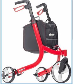 Drive Medical Nitro 3 Wheel Rollator Walker, Ultra Lightweight Rollator Walker with Wheels, Folding Rollator for Seniors and Adults, Red