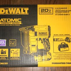Dewalt 20v Brushless 23GA Pin Nailer Kit One 2ah Battery And Charger And Tool Bag Included