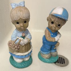 VINTAGE ART LIN LITTLE BOY AND GIRL LAWN ORNAMENTS 