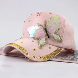 Hat For Women Butterfly Diamond Studded Outdoor Baseball