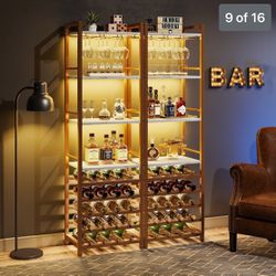20x1 = 20 Bottles Freestanding Floor Wine Rack, 9 Tier Floor Liquor Cabinet with Glass Holder and Storage Shelves