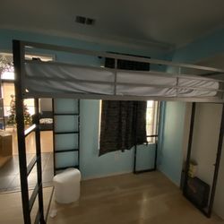 Gray Loft Bed . Twin size With Mattress