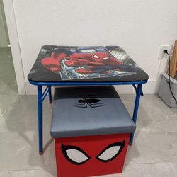 Kid’s Spiderman Table With Storage Bin Used As A Seat Too
