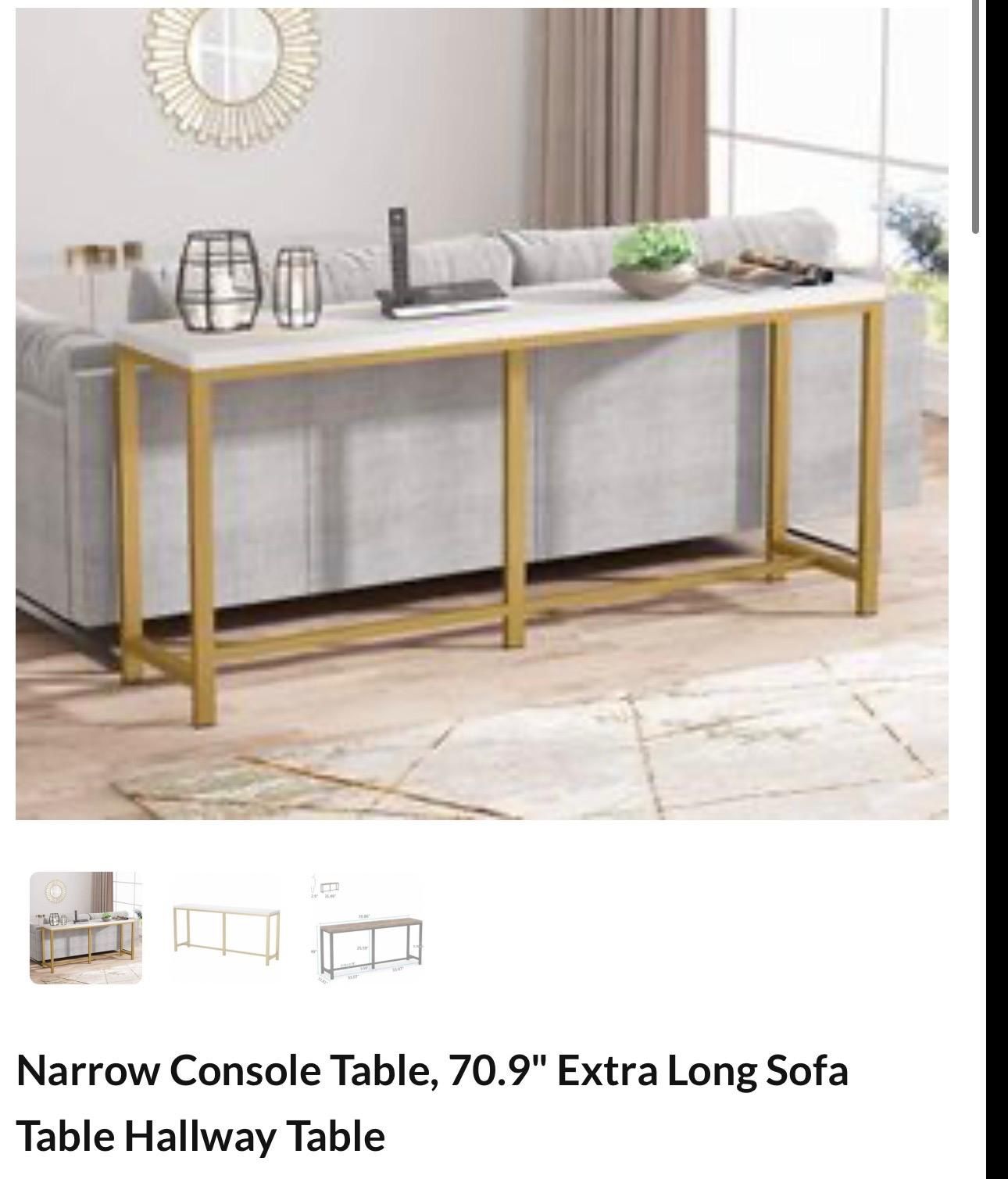 White & Gold Narrow Console Table – Great Condition! ✨