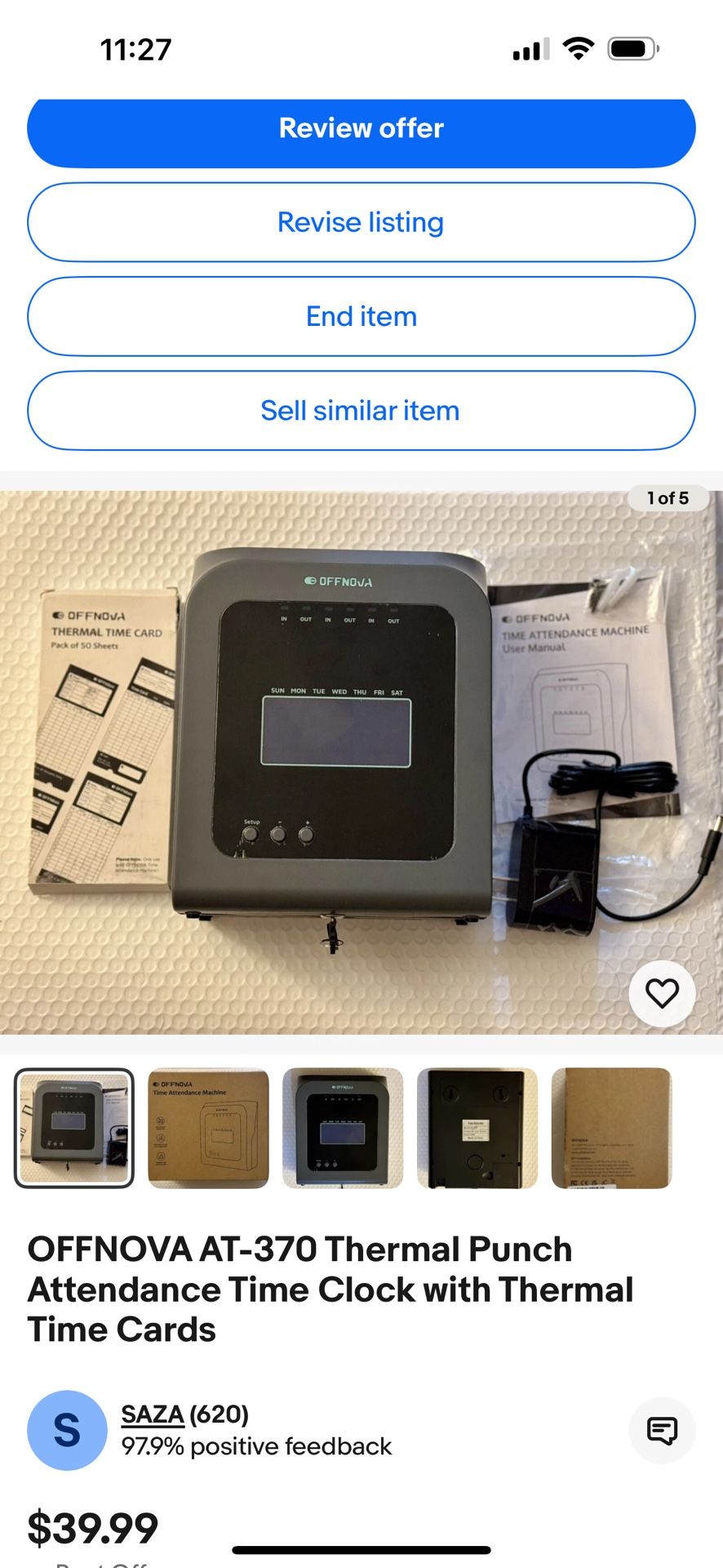 Thermal Punch Attendance Time Clock with Thermal Time Cards