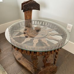 Antique Spinning Wheel Side Table