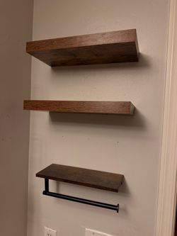 Floating Wood Shelves (Set of 2) plus towel rack