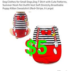 Dog Clothes for Small Dogs,Dog T Shirt with Cute Patterns, Summer Mesh Pet Outfit Vest Soft Stretchy Breathable Puppy Kitten Sweatshirt (Red+Stripe, X