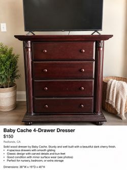 Moving Must Sell - Baby Cache Solid Wood 4-Drawer Dresser – $95