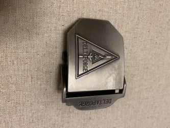 Deltaforge brushed metal belt buckle with teeth, sword triangle Pewter aesthetic